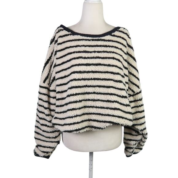 Free People Breton cream and black stripe fuzzy sherpa sweater S - Picture 1 of 10